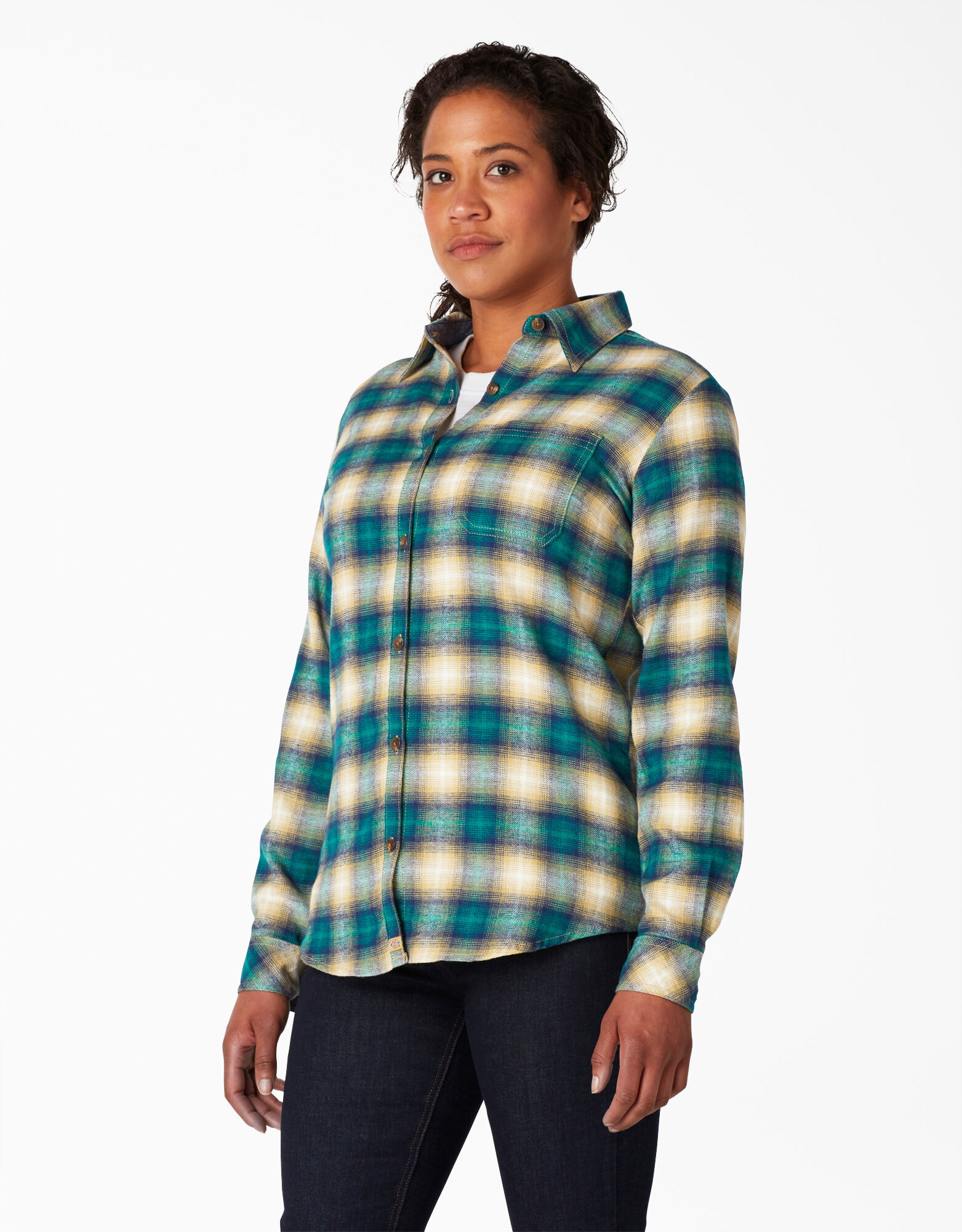 Dickies Womens Long-Sleeve Plaid Flannel Shirt 